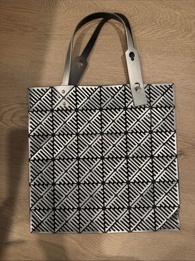 Issey Miyake Black and Silver Geometric Tote Bag